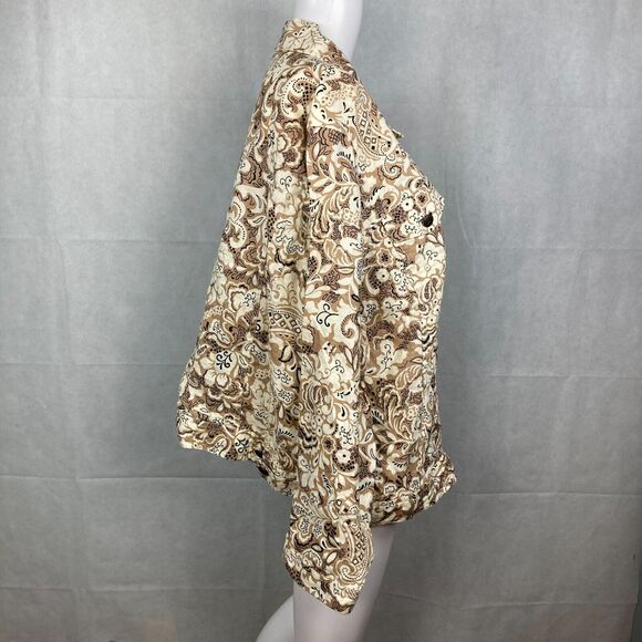 Lucy & Laurel Jacket Womens Sz 3X Brown Tan Floral Casual Button Up Linen - Picture 3 of 7